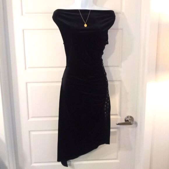 Vintage Velvet Asymmetrical Lace up Dress - Picture 1 of 5